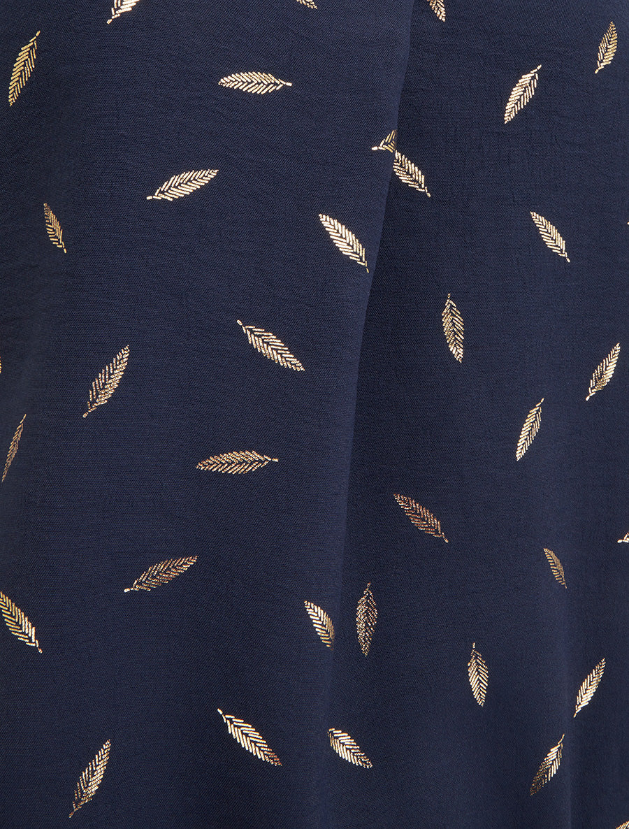 Top élastiqué à imprimé plumes irisées - Marine - 3