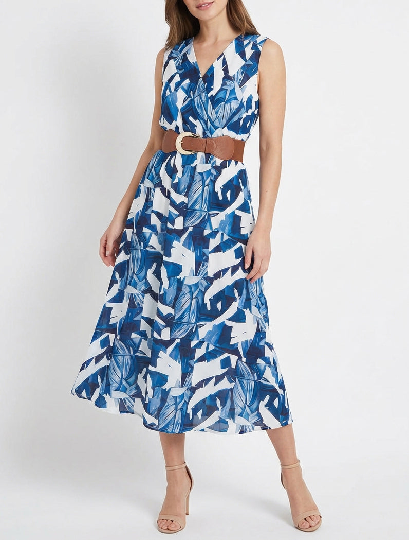 Mouwloze jurk met fantasieprint - Marine