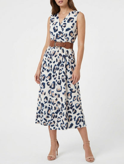 Mouwloze jurk met luipaardprint - Marine