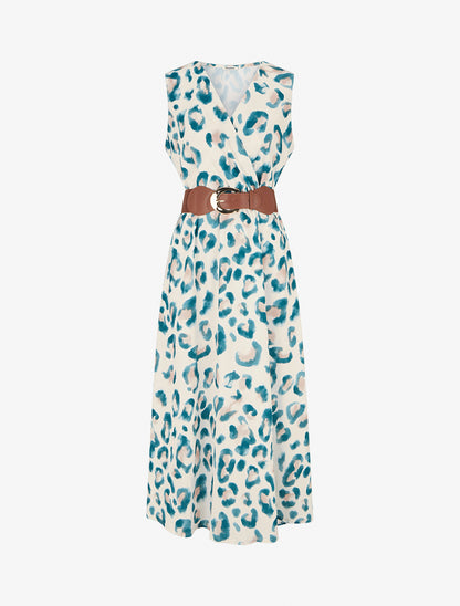 Robe sans manches imprimé léopard - Vert - 1