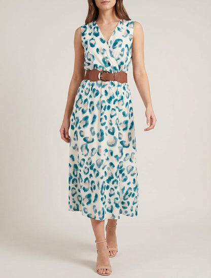 Mouwloze jurk met luipaardprint - Groen