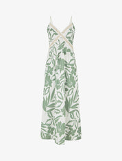 Robe fleurie à empiècement broderie - Kaki - 1