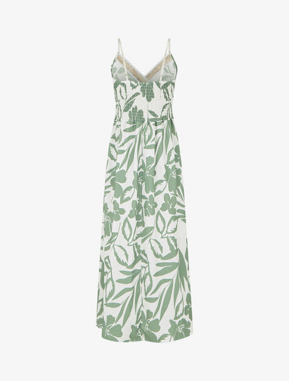 Robe fleurie à empiècement broderie - Kaki - 2