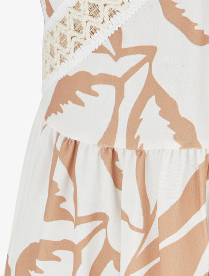 Robe fleurie à empiècement broderie - Camel - 3