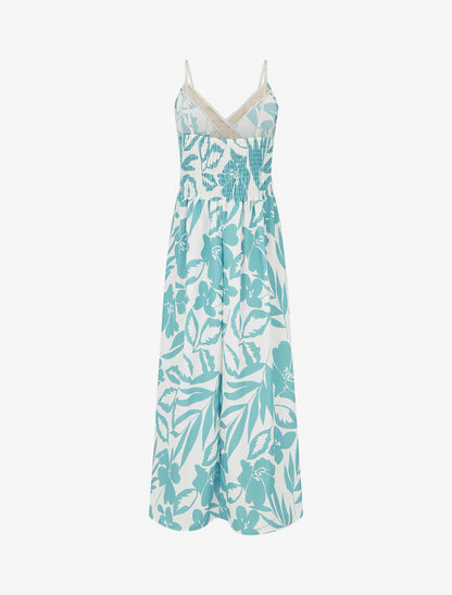 Robe fleurie à empiècement broderie - Turquoise - 2