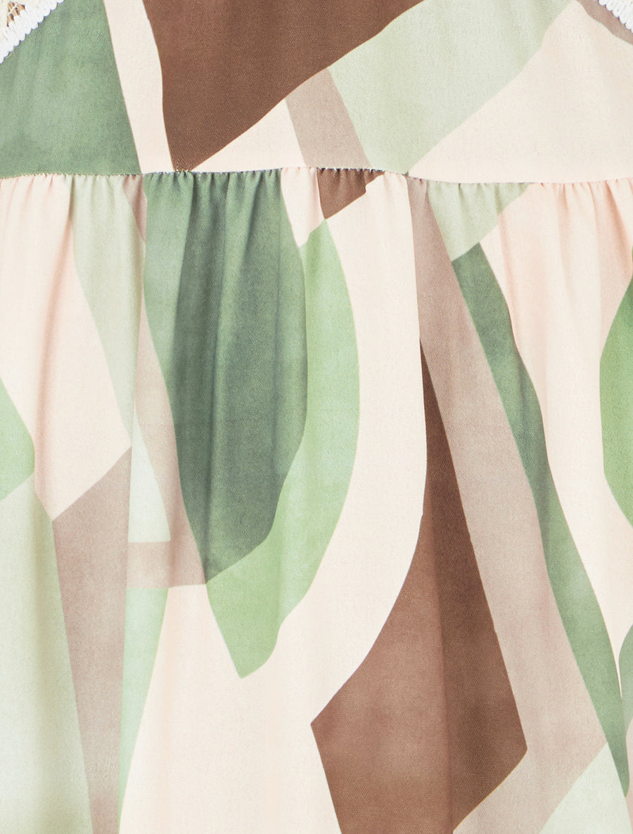 Robe imprimé graphique à empiècement broderie - Kaki - 3