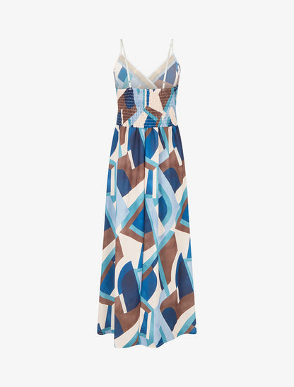 Robe imprimé graphique à empiècement broderie - Marine - 2