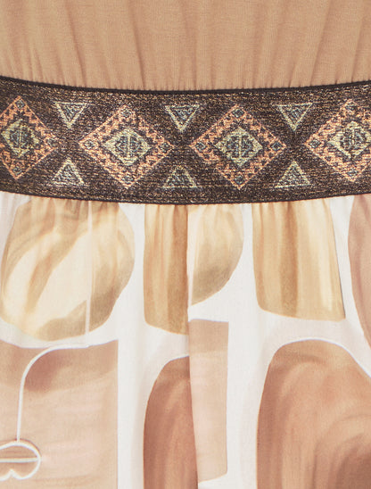 Robe imprimé peinture abstraite à bretelles stylisées - Camel - 3