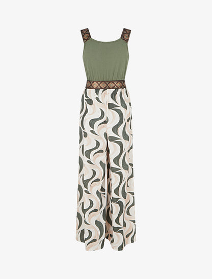 Combinaison imprimé abstrait à bretelles irisées - Kaki - 2