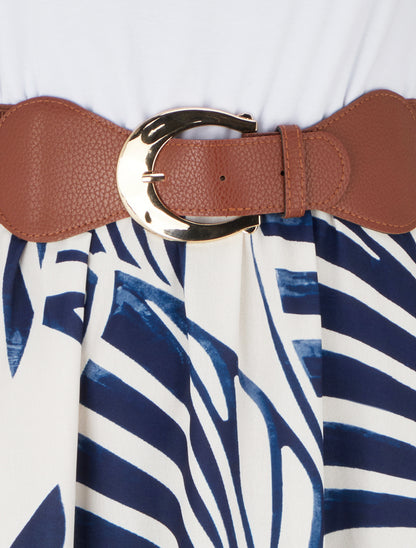 Robe longue sans manches imprimé feuilles - Marine - 3