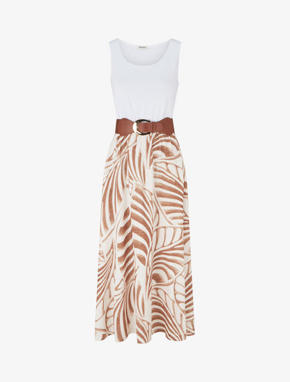Robe longue sans manches imprimé feuilles - Beige foncé - 1