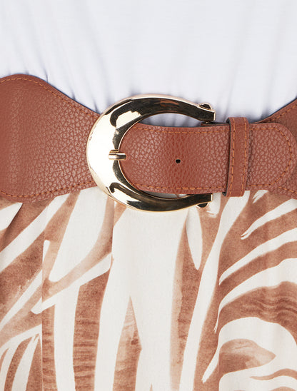 Robe longue sans manches imprimé feuilles - Beige foncé - 3