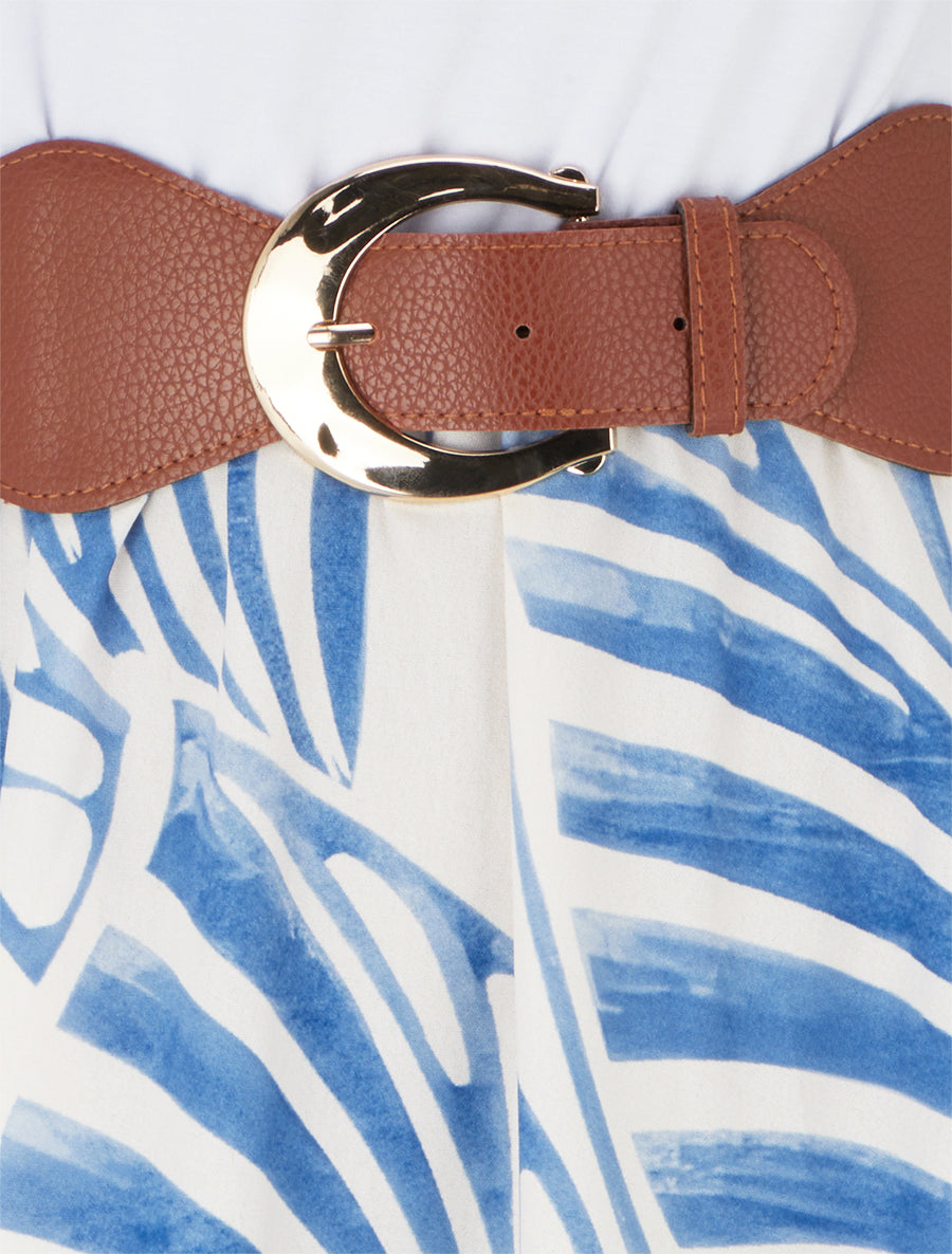 Robe longue sans manches imprimé feuilles - Bleu clair - 3