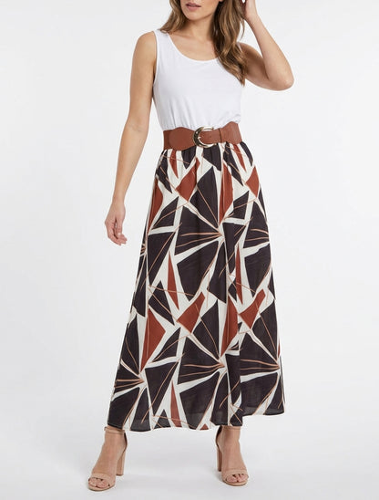 Mouwloze lange jurk met grafische print - Zwart