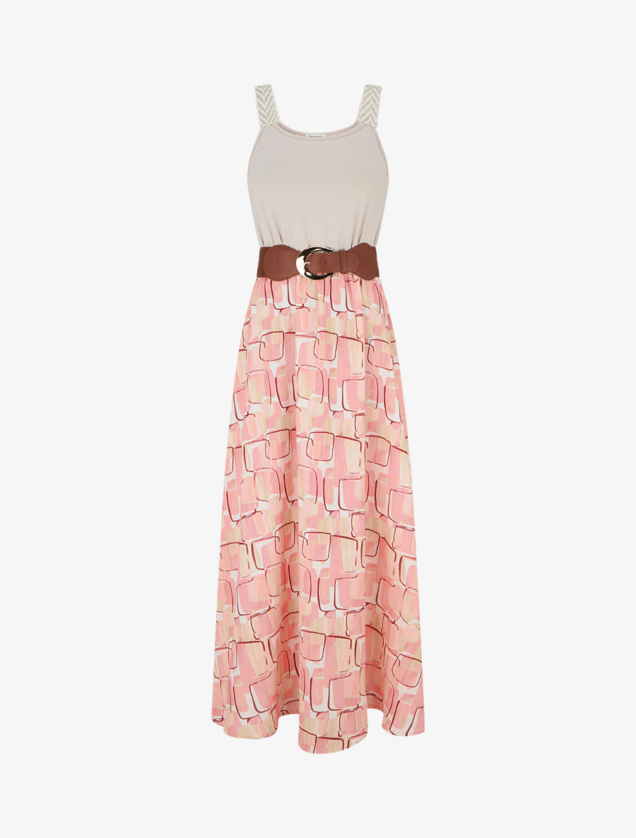 Robe longue imprimé graphique - Rose saumon - 1