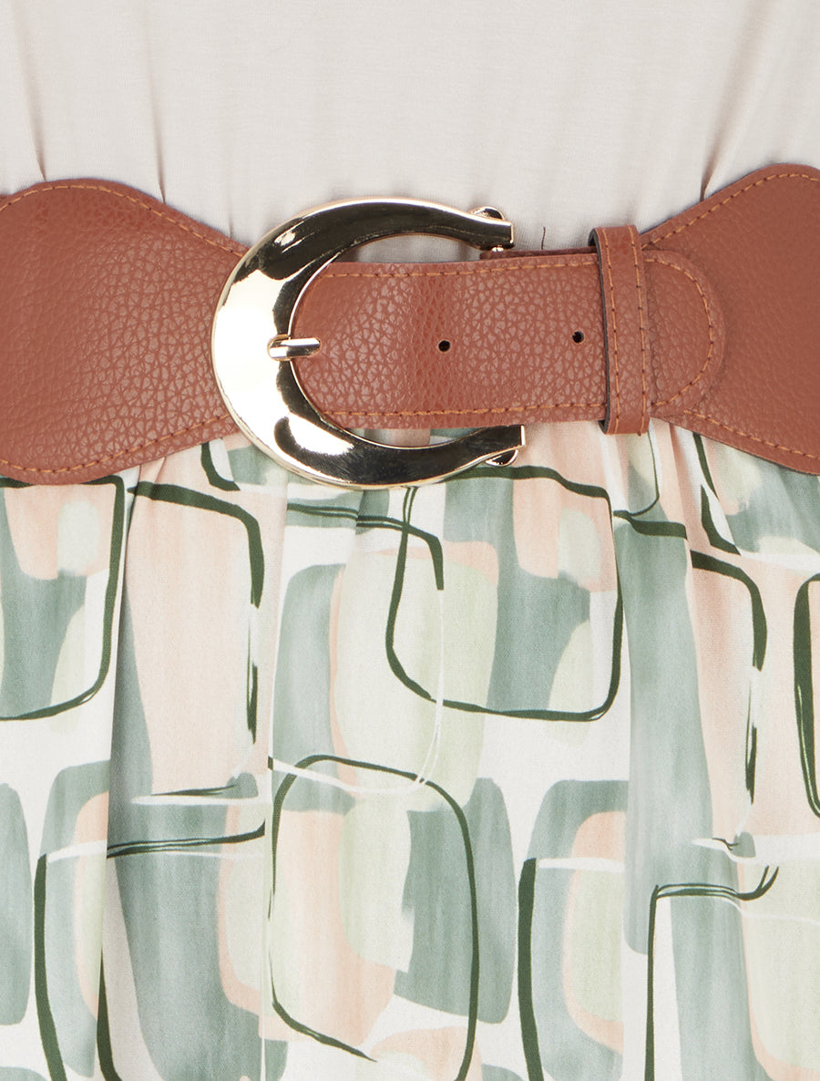 Robe longue imprimé graphique - Kaki - 3