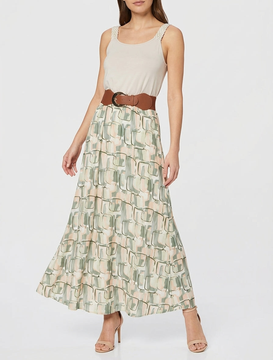 Lange jurk met grafische print - Kaki