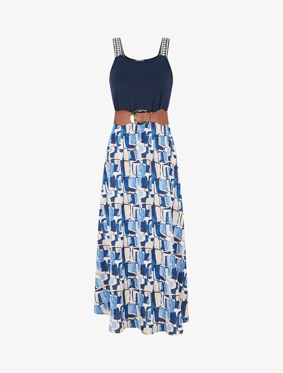 Robe longue imprimé graphique - Marine - 1