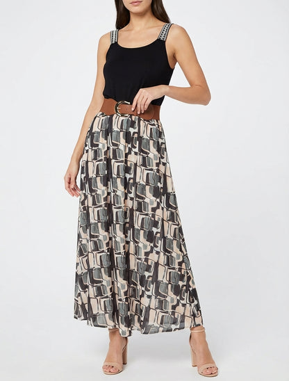 Lange jurk met grafische print - Zwart