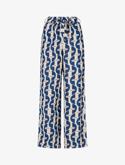 Pantalon élastiqué à imprimé graphique - Marine - 1