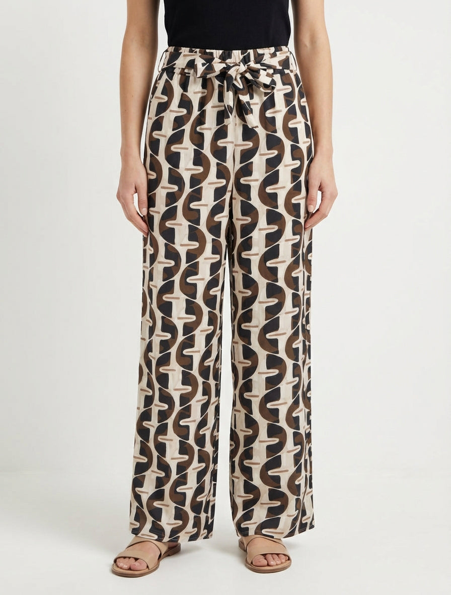 Grafische print elastische broek - Zwart