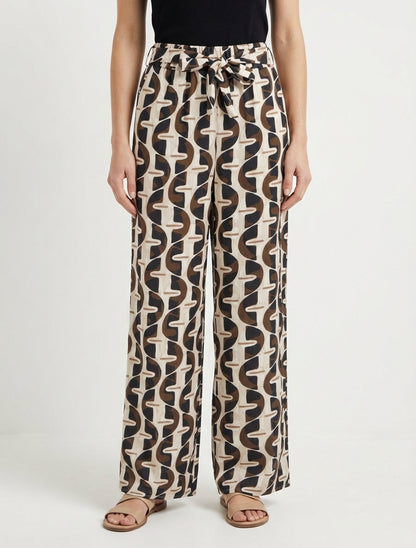 Grafische print elastische broek - Zwart