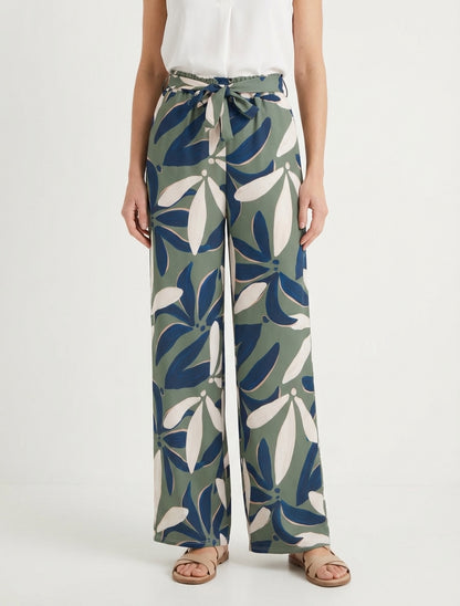 Elastische broek met bloemenprint - Kaki