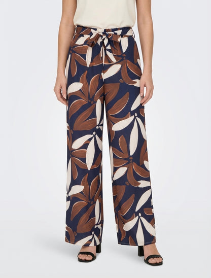 Elastische broek met bloemenprint - Marine