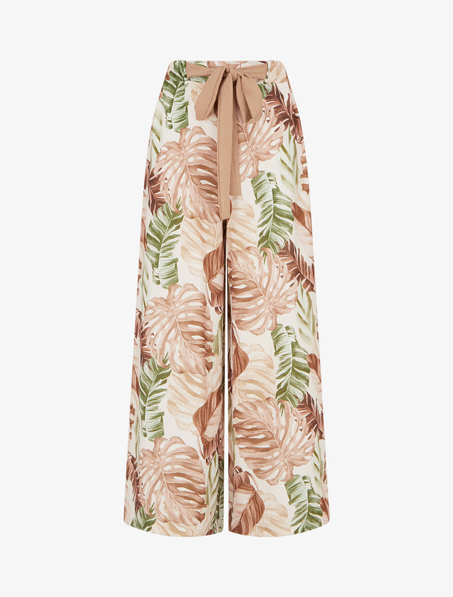 Pantalon ample imprimé tropical - Marron - 1