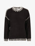 Pull uni en maille à col contrastant - Noir - 1