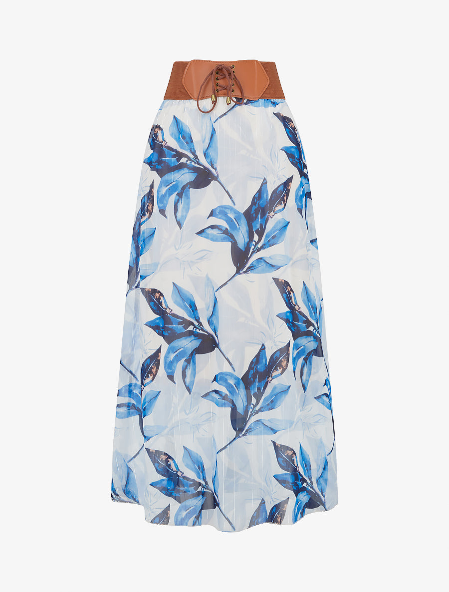 Jupe longue imprimé floral - Marine - 1