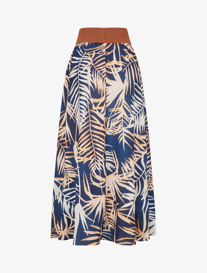 Jupe longue imprimé feuillage - Marine - 2