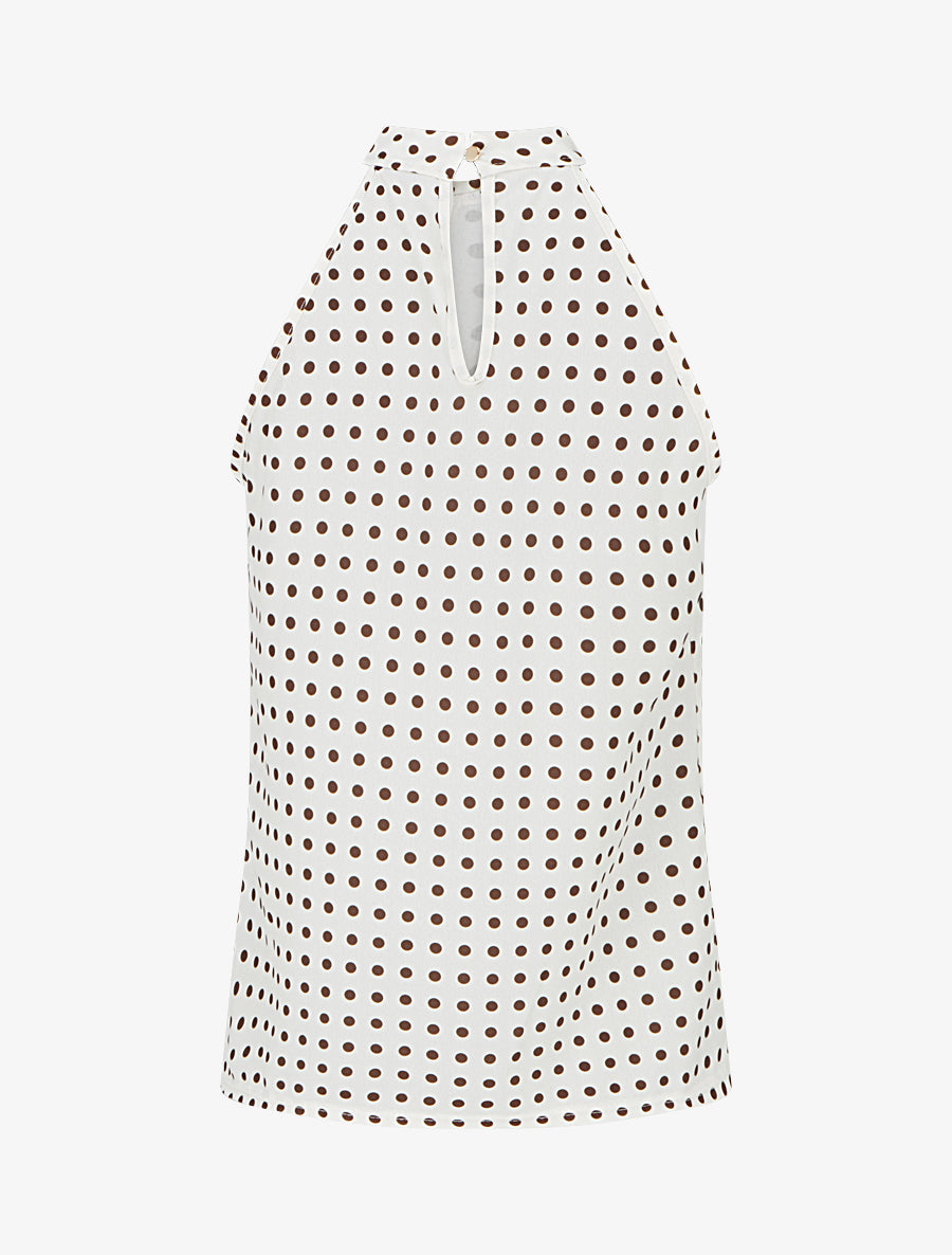 Top sans manches imprimé à pois - Beige - 2