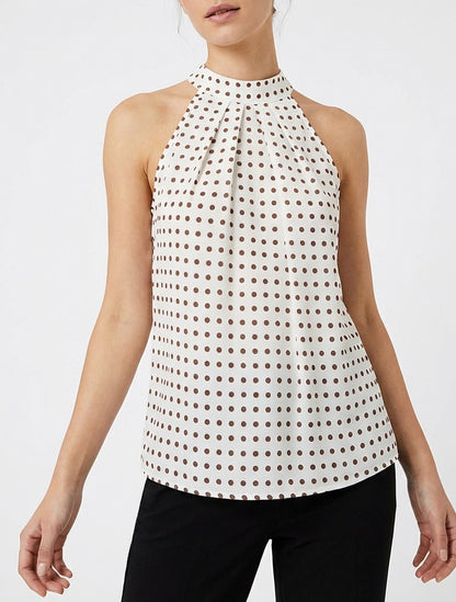 Mouwloze top met stippenprint - Beige