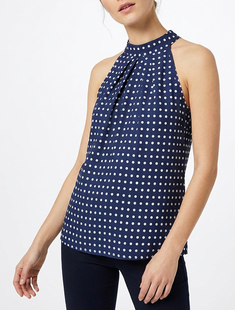 Mouwloze top met stippenprint - Marine