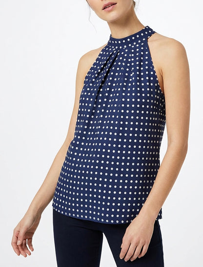Mouwloze top met stippenprint - Marine