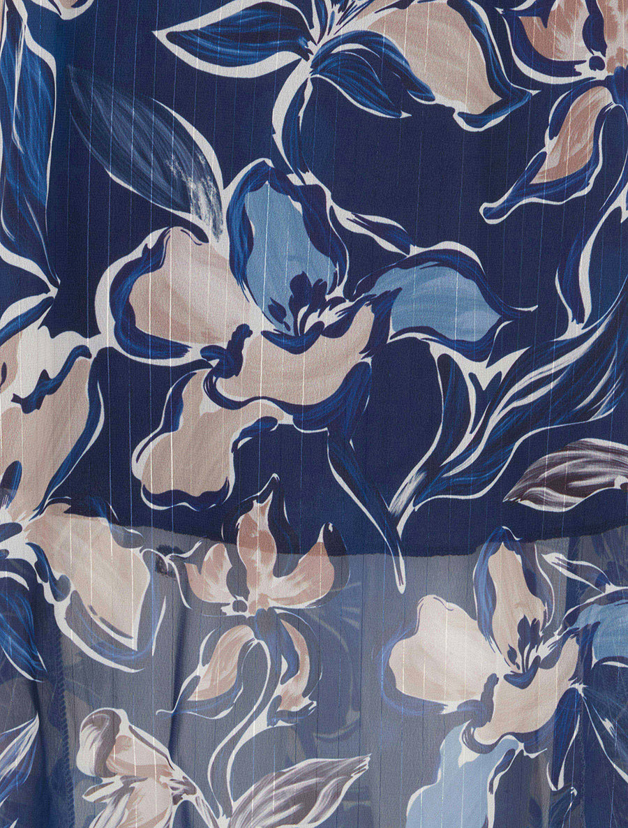 Jupe longue imprimé fleuri à rayures irisées - Marine - 3