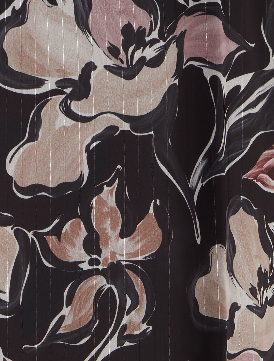 Jupe longue imprimé fleuri à rayures irisées - Noir - 3