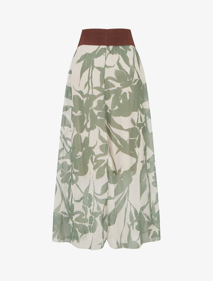 Jupe longue imprimé floral à rayures irisées - Kaki - 2