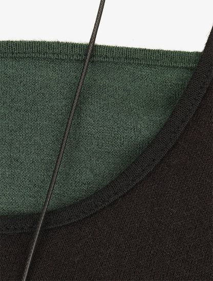 Pull fin effet superposé - Noir/vert sapin - 3