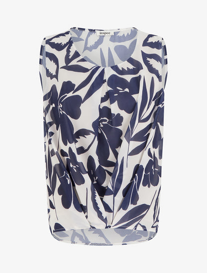 Top en voile imprimé floral - Marine - 1