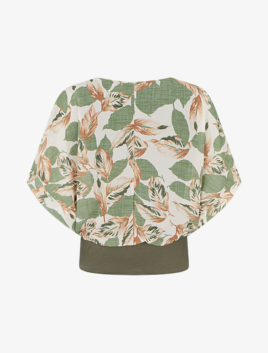 Top imprimé feuillage à manches courtes - Kaki - 2