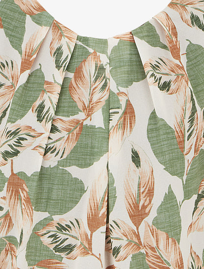 Top imprimé feuillage à manches courtes - Kaki - 3