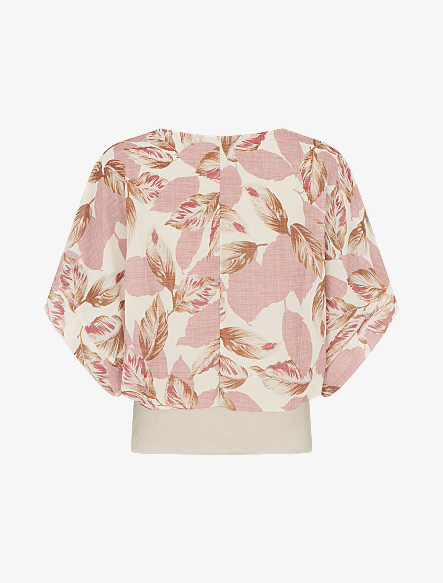Top imprimé feuillage à manches courtes - Vieux rose - 2