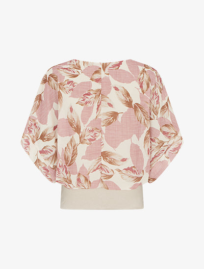 Top imprimé feuillage à manches courtes - Vieux rose - 2