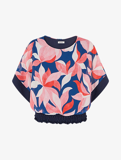 Top imprimé à manches courtes chauves-souris - Marine - 1