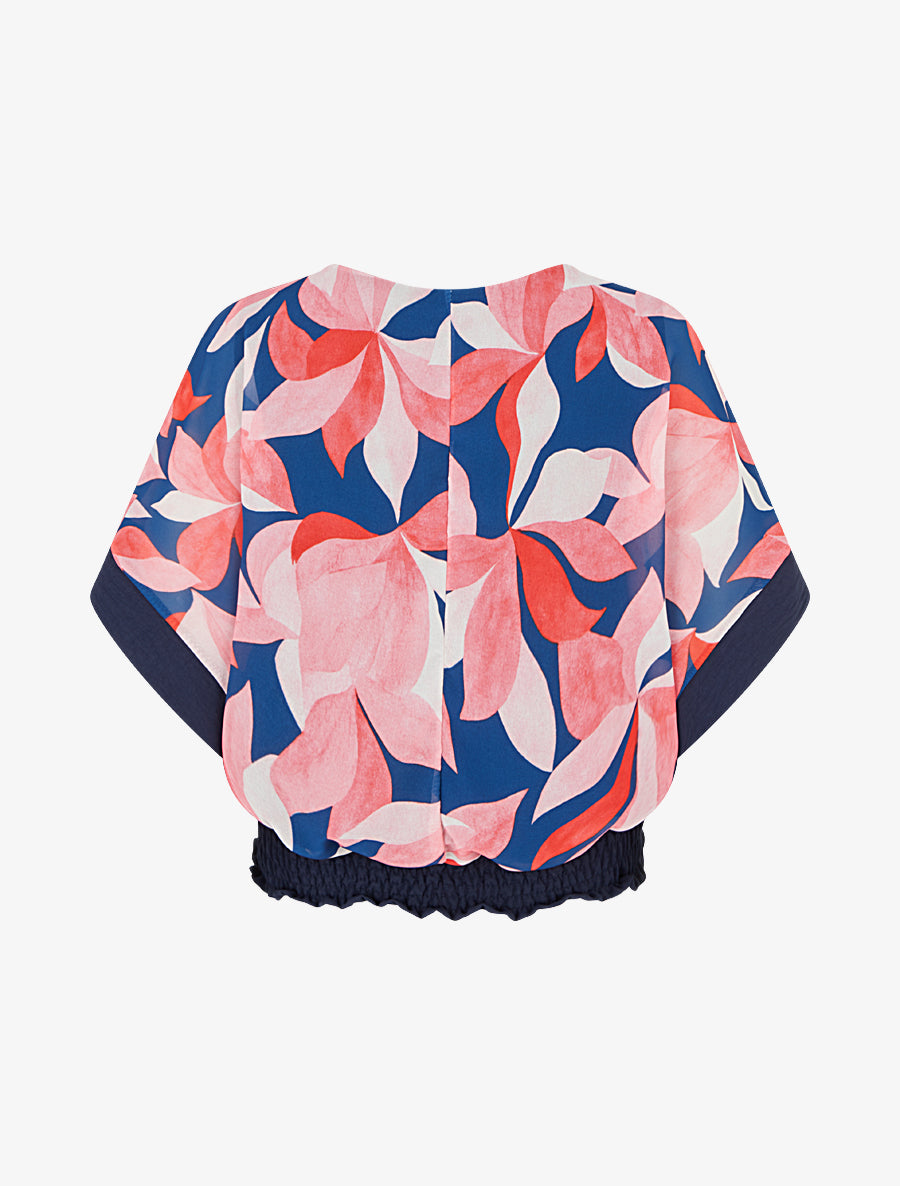 Top imprimé à manches courtes chauves-souris - Marine - 2