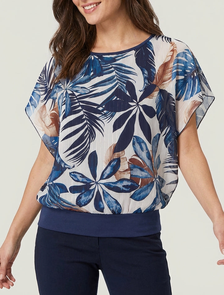 Top met korte mouwen en tropische print - Marine