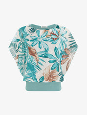 Top boule manches courtes imprimé tropical - Turquoise - 1