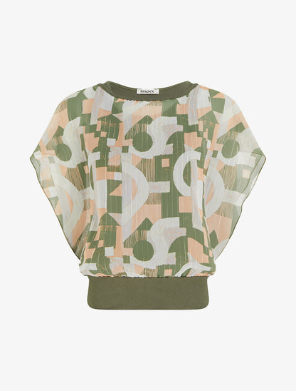 Top boule manches courtes imprimé graphique - Kaki - 1